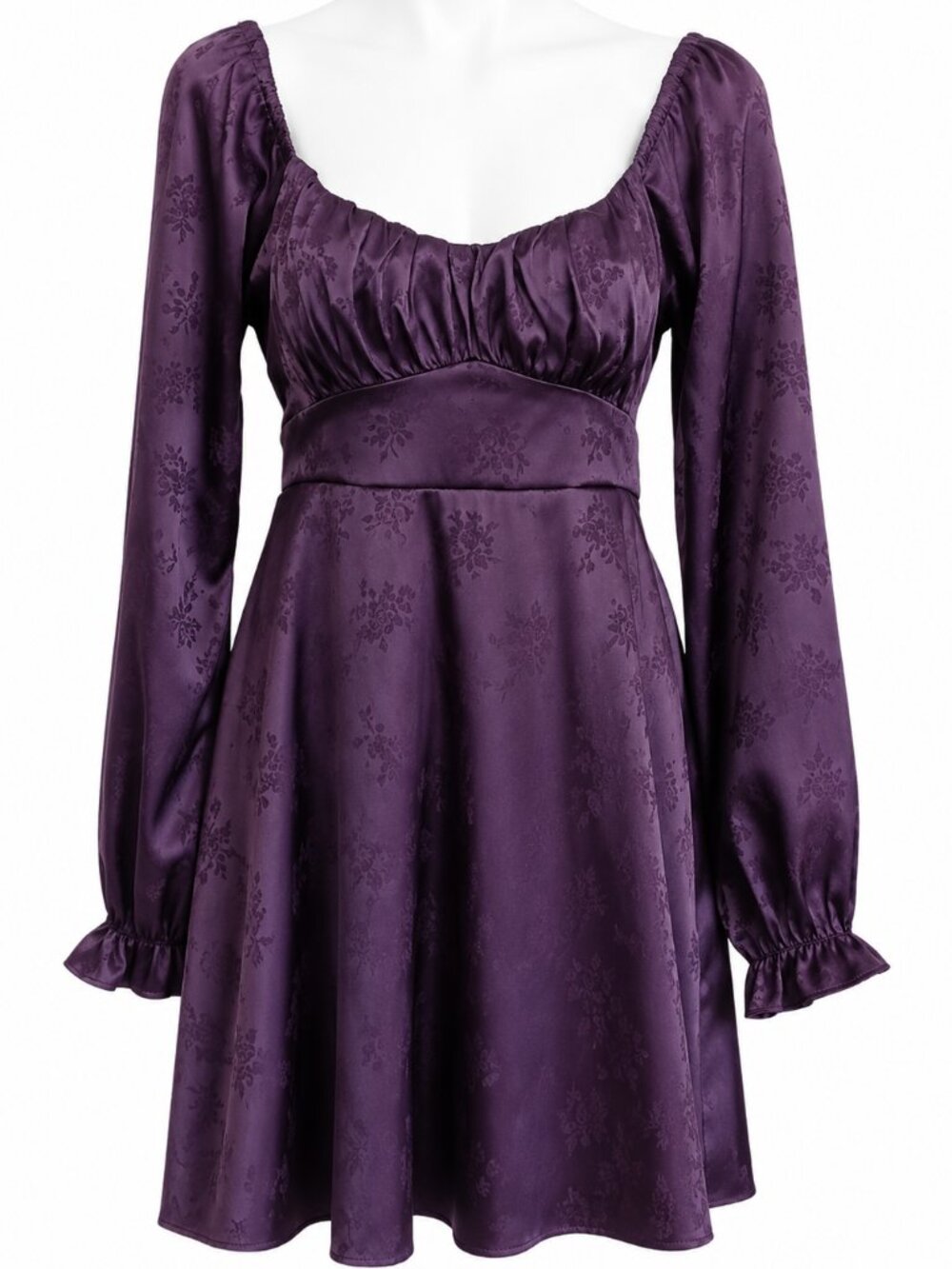 Large purple dress. Special occasion long sleeve satin Homecoming dress. y2k